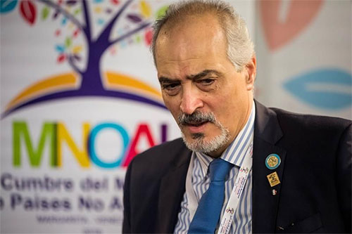 El embajador sirio ante la ONU, Bashar Yafari Siria acusa a Estados Unidos de dar cobertura aérea a los terroristas